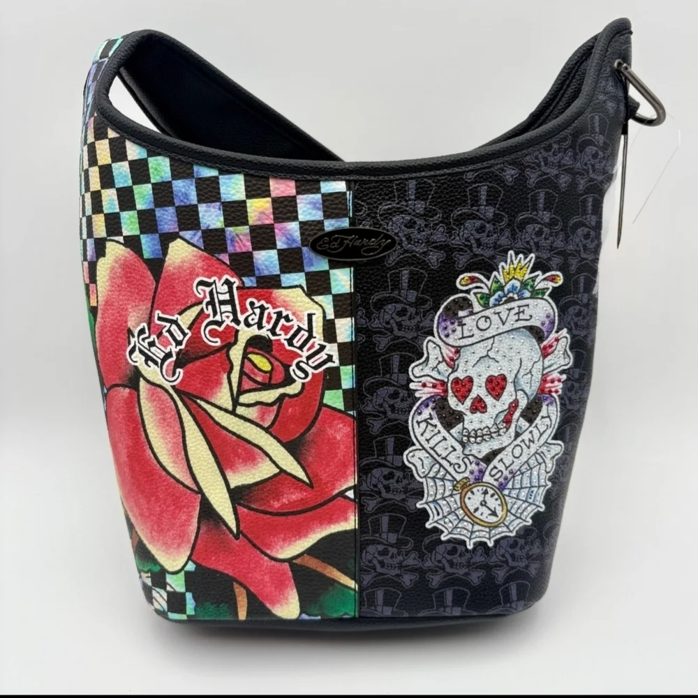 Ed Hardy Hobo Bag with Multicolor Tattoo Art